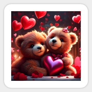 Teddy celebrating Valentines day, randome floating love hearts Sticker